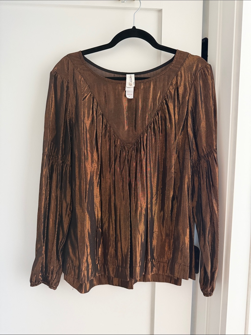 Bronze Metallic Peasant Blouse - Women Tops